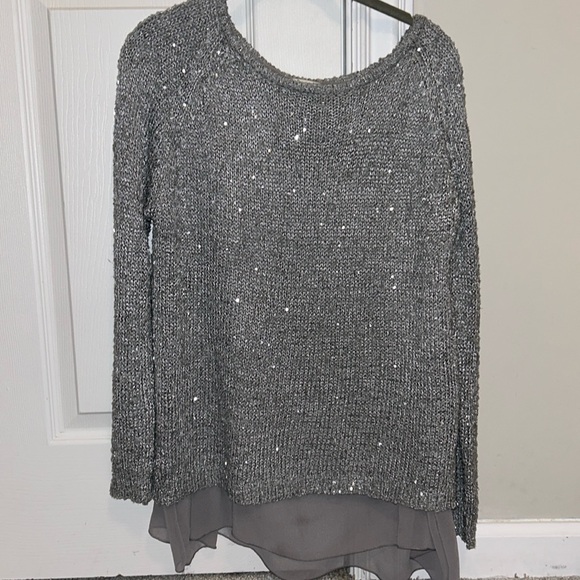 Miracle City grey silver sequin sweater with shear lining M/L - Picture 1 of 4